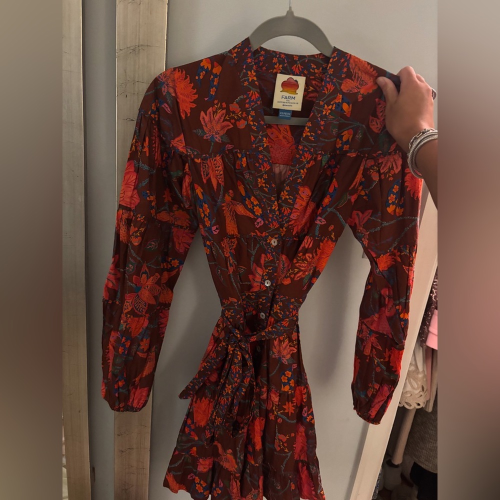 FARM Rio Red and Orange Floral Mini Dress